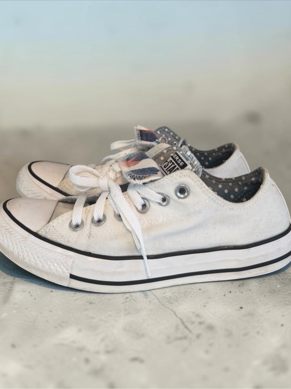 Converse Chuck Taylor All Star Double Tongue White Polka Dot Low Top - Women’s 8 - Picture 2 of 12